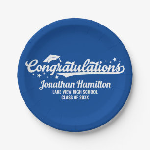 Congratulations Blue Graduation Party Paper Plate