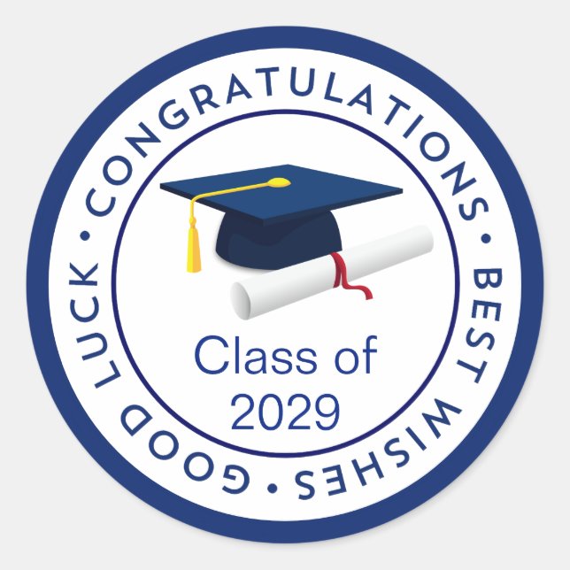 Congratulations Blue Mortar Class of any year  Cla Classic Round Sticker (Front)