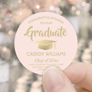 Congratulations Blush Pink and Gold Graduation Classic Round Sticker
