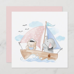 CONGRATULATIONS : BOAT WITH  ELEPHANT & BABY BEAR