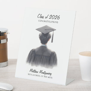Congratulations Brunette Male Graduate Class of Pedestal Sign
