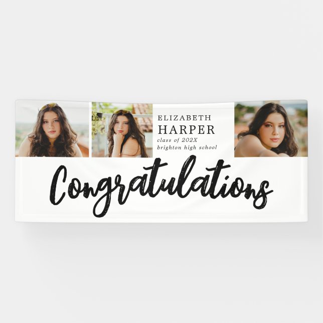 Congratulations Brush Script  3 Photo Graduation  Banner (Horizontal)