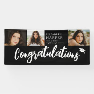 Congratulations Brush Script 3 Photo Graduation Banner