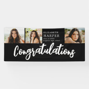 Congratulations Brush Script 3 Photo Graduation Banner