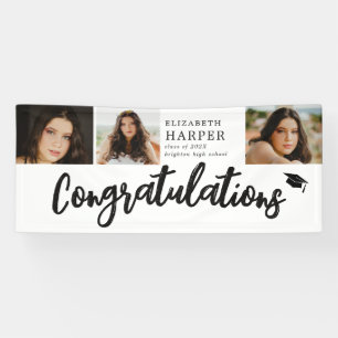 Congratulations Brush Script 3 Photo Graduation Banner