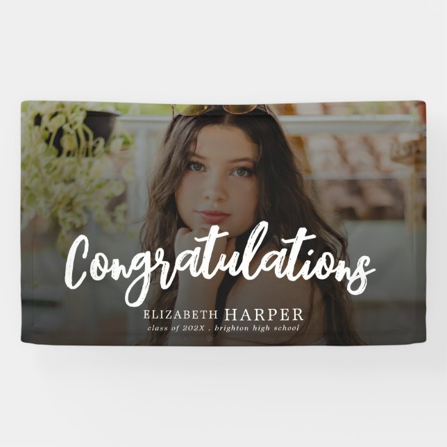 Congratulations Brush Script Photo Graduation  Banner (Horizontal)