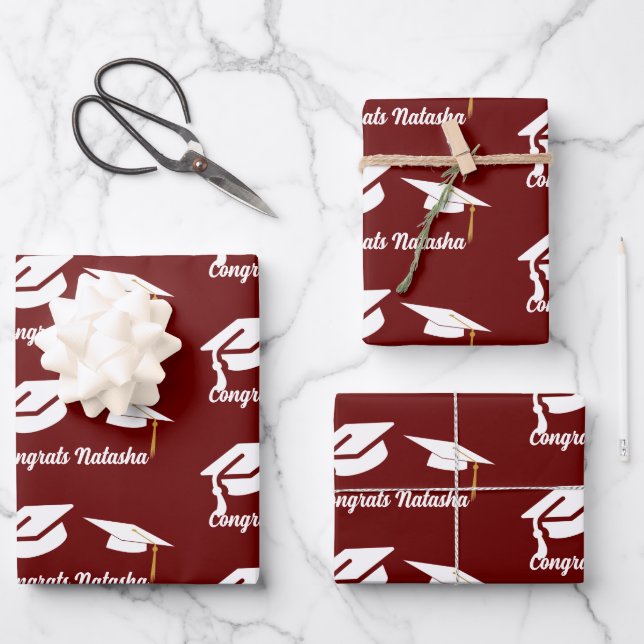 Congratulations Burgundy graduation celebration  Wrapping Paper Sheet (Front)
