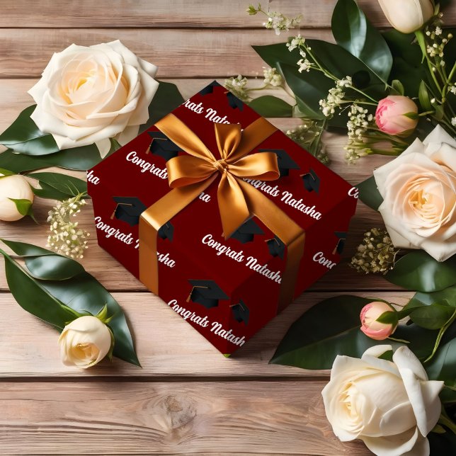 Congratulations Burgundy graduation celebration  Wrapping Paper Sheet (Creator Uploaded)