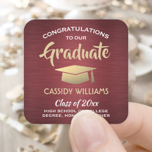 Congratulations Burgundy Red and White Graduation Square Sticker