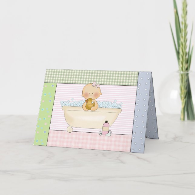Congratulations Card: Baby Girl In Bathtub Card (Front)