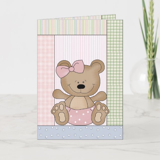Congratulations Card: Teddy Bear With Pink Bow Card (Front)