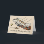 Congratulations Cartoon Caricature of New Pilot Card<br><div class="desc">This is a card congratulating a new pilot on passing their pilot's license,  earning their wings with caricatures of a smiling cartoon pilot and his passengers.The image is my own from a freehand sketch,  lined in manually and scanned and digitally coloured in Sketchbook Pro using a selection of colours.</div>