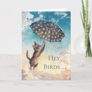 Congratulations Cat and Umbrella Flying in the Air Card