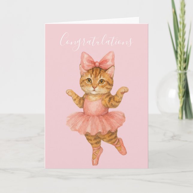 COngratulations Cat Ballerina Pink Card (Front)