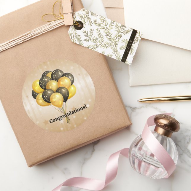 Congratulations! Celebration Balloons. Classic Round Sticker (Gifting)
