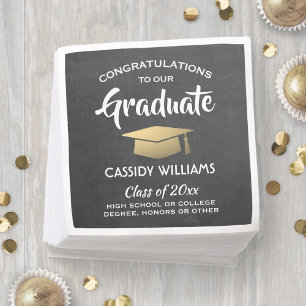 Congratulations Chalkboard Black & Gold Graduation Napkin