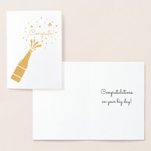 Congratulations Champagne Bottle Pop Gold Foil Card