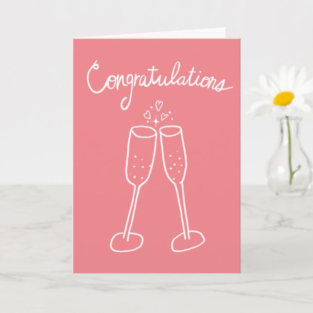 Congratulations Champagne Engagement Sketch Doodle Card (Small Plant)
