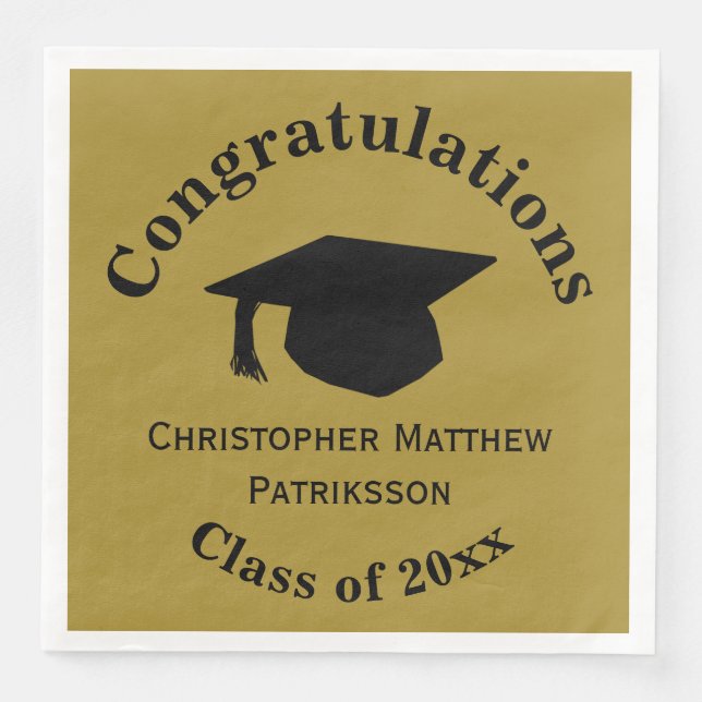 Congratulations, Class 20xx Graduation, Matte Gold Napkin (Front)