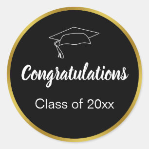 Congratulations Class of 2023 Black White and Gold Classic Round Sticker