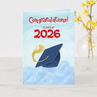 Congratulations Class of 2026 Blue Graduation Cap Card