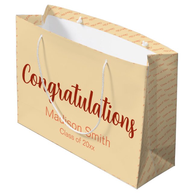 Congratulations Class of 20xx Peach Coral Graduate Large Gift Bag (Back Angled)