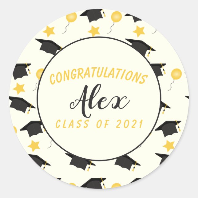 Congratulations Class Of Graduate Customise Name   Classic Round Sticker (Front)