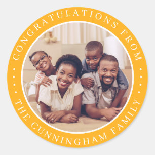 Congratulations Classic Simple Family Photo Classic Round Sticker