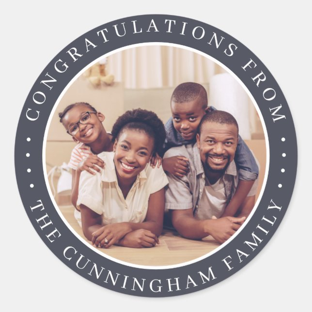 Congratulations Classic Simple Family Photo Round Sticker (Front)