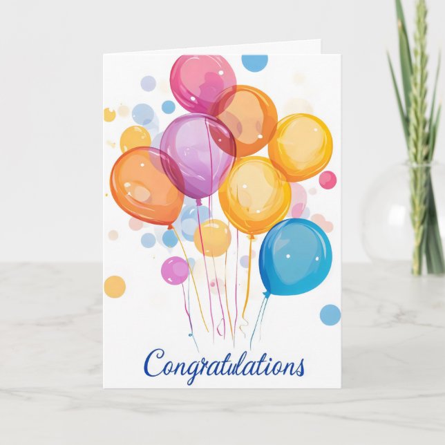 Congratulations Colourful Balloons Holiday Card (Front)