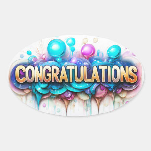Congratulations! Colourful design Oval Sticker