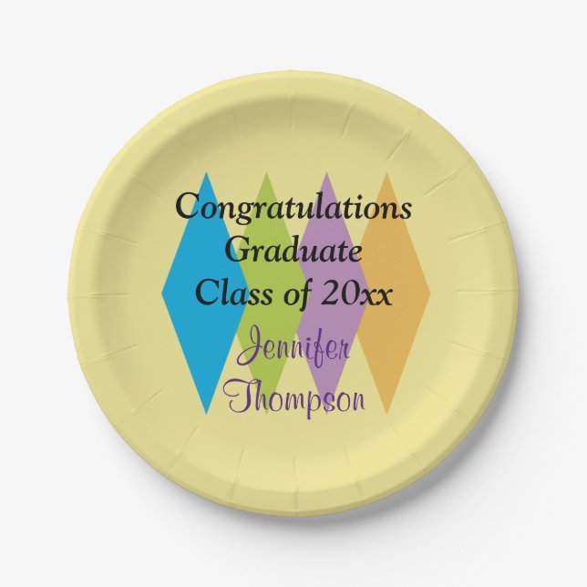 Congratulations Colourful Modern Style Graduation Paper Plate (Front)