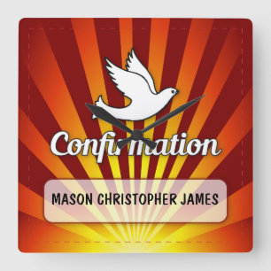 Congratulations Confirmation Dove, Gold, Red Clock