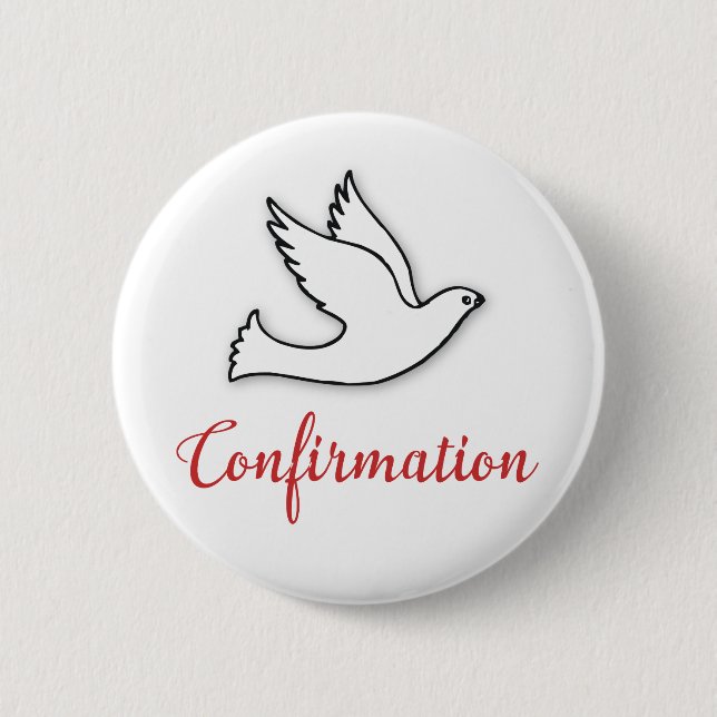 Congratulations Confirmation Dove with Gold, Red 6 Cm Round Badge (Front)