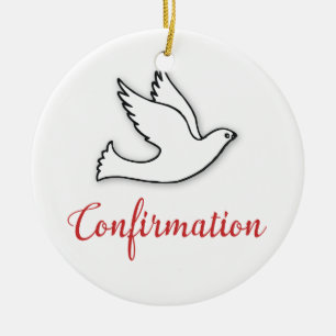 Congratulations Confirmation Dove with Gold, Red Ceramic Tree Decoration