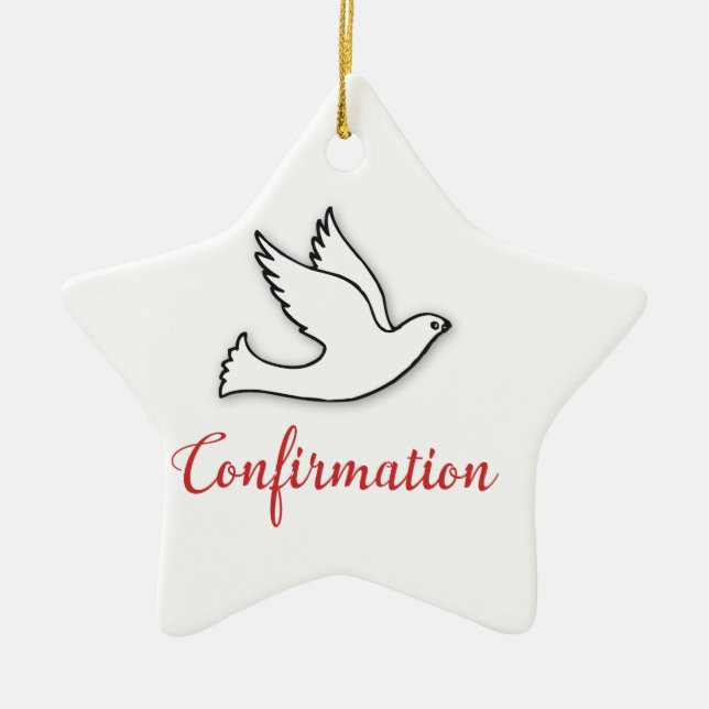 Congratulations Confirmation Dove with Gold, Red Ceramic Tree Decoration (Front)