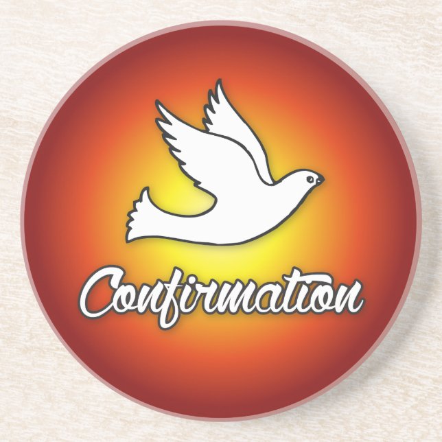 Congratulations Confirmation Dove with Gold, Red Coaster (Front)
