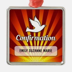 Congratulations Confirmation Dove with Gold, Red Metal Tree Decoration
