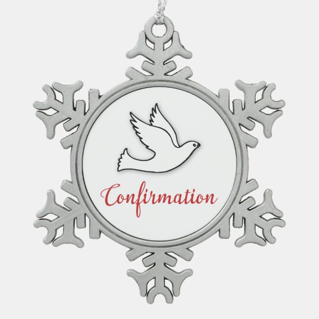 Congratulations Confirmation Dove with Gold, Red Snowflake Pewter Christmas Ornament (Front)