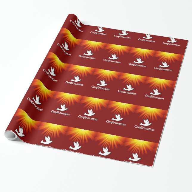 Congratulations Confirmation Dove with Gold/Red Wrapping Paper (Unrolled)