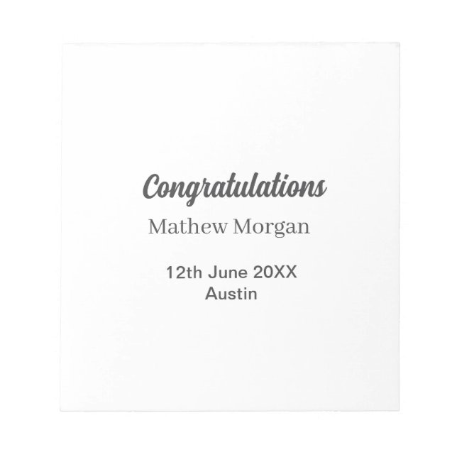 Congratulations congrats graduation name year clas notepad (Front)