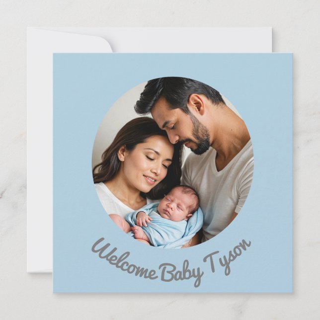 Congratulations custom baby boy blue, welcome baby invitation (Front)