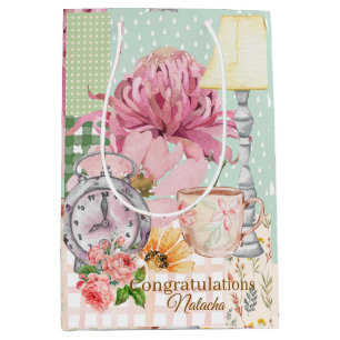 Congratulations Custom Pastel scrapbook background Medium Gift Bag
