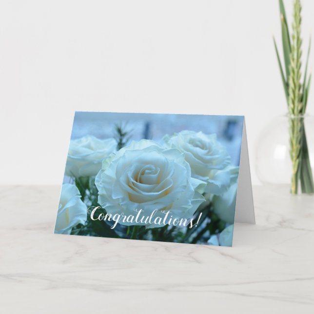 Congratulations Custom White Roses Wedding Card (Front)