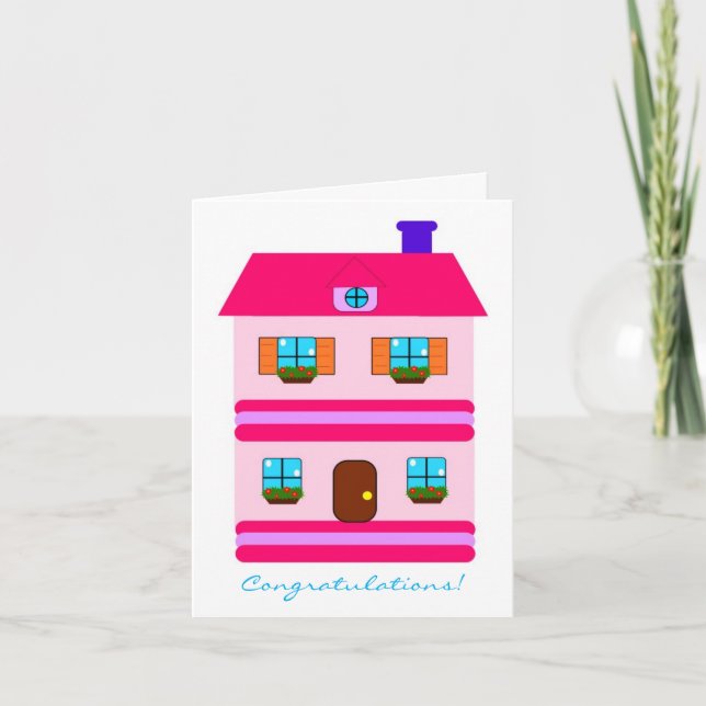 Congratulations! Cute Pink New Home Housewarming Card (Front)