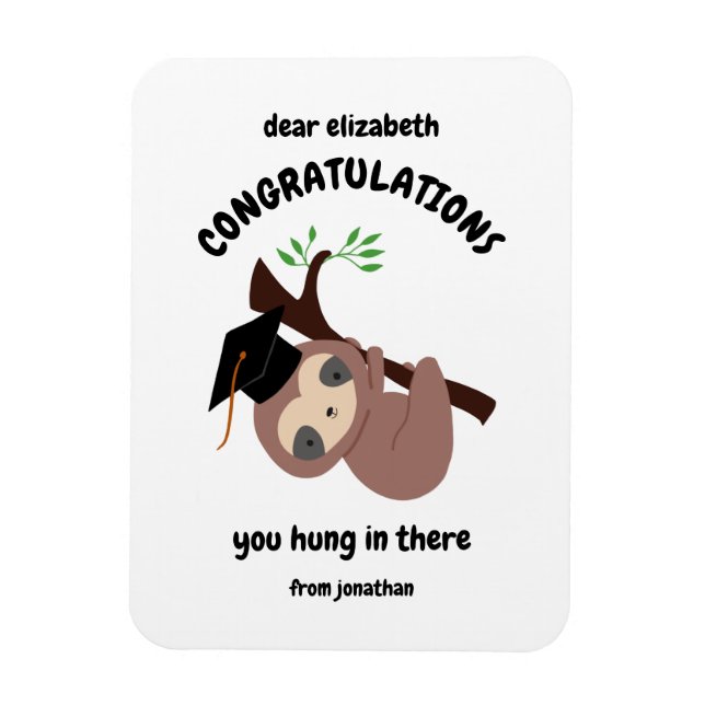 Congratulations Cute Sloth Graduation Custom Card Magnet (Vertical)