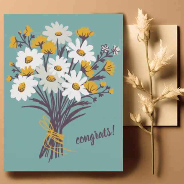 CONGRATULATIONS Daisy Bouquet Floral Cute Custom Postcard (Simple postcard with wildflower daisy bouquet - perfect as a congratulations card)