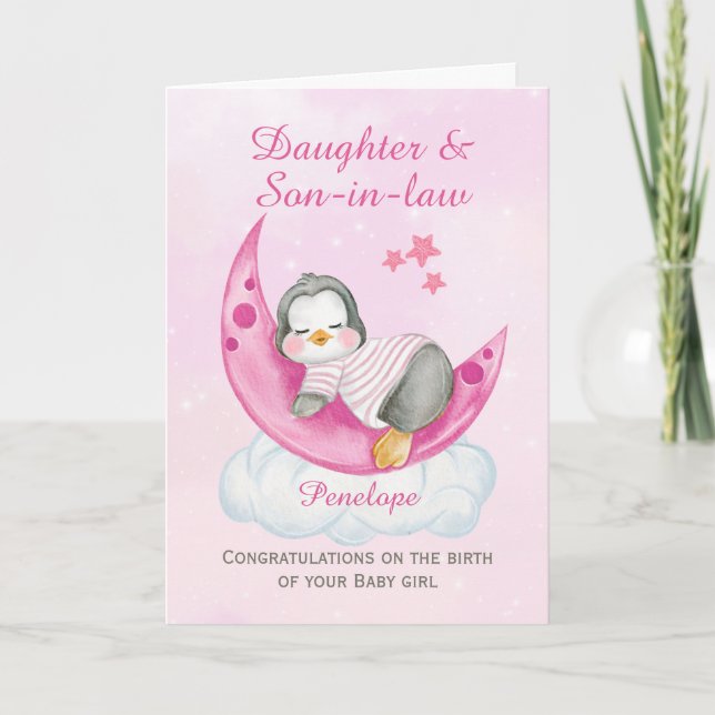 Congratulations Daughter A New Baby Girl Penguin Card (Front)