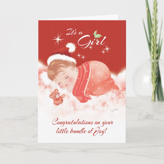 Congratulations. December Born Baby Girl Holiday Card (Front)