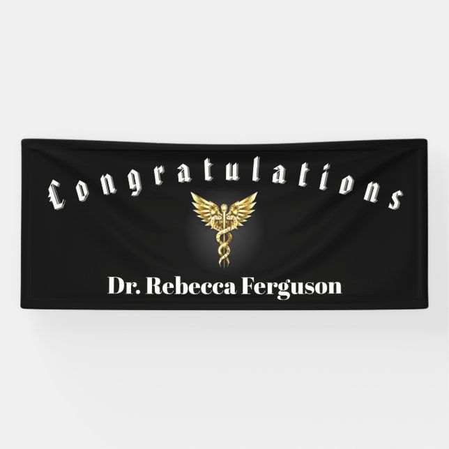 Congratulations Doctor Physician Caduceus Gold Banner (Horizontal)